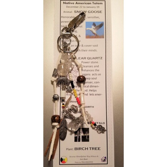 Snow Goose Medicine Wheel Totem - Key Ring/Fob for Purse, Drum or Car Bookmark - Picture 5 of 6
